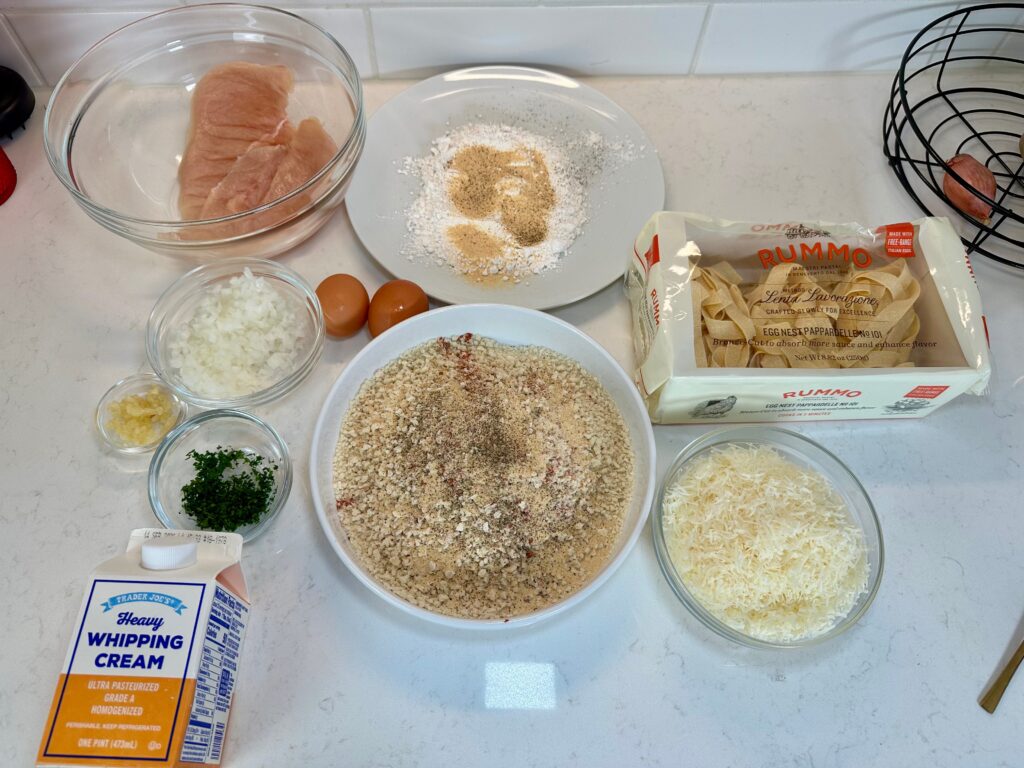 Ingredeints for Crispy Chicken with Alfredo Pappardelle